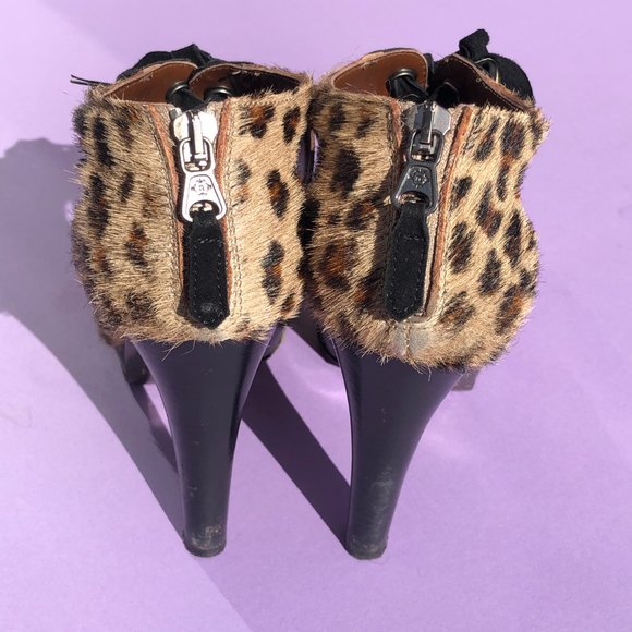 Leopard Print Nanette Lepore Peep Toe Lace Up Heel - Picture 4 of 7
